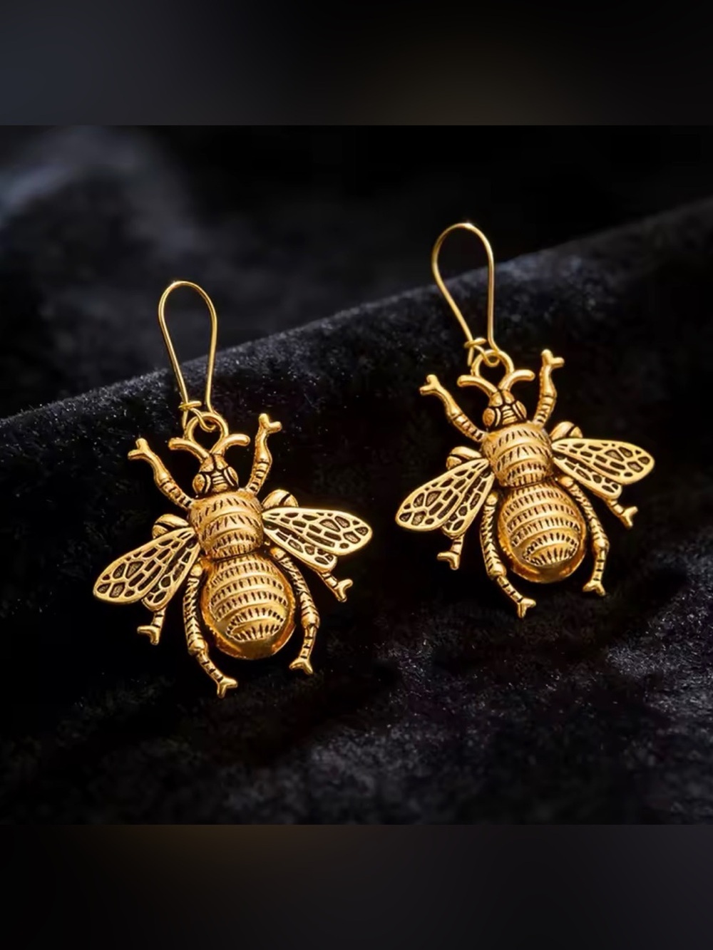 Gold Bee Drop Earrings - Beatle Jewelry
